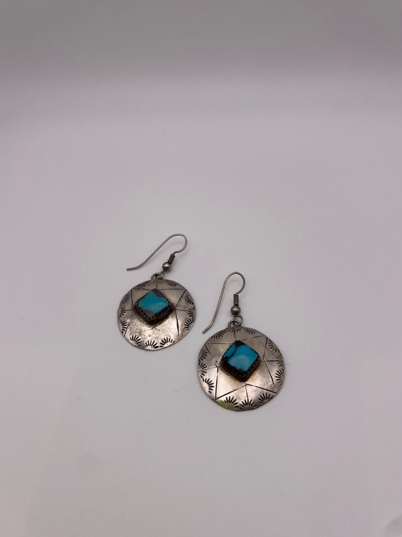 Vintage Native American Navajo Sterling and Turquoise Shield Earrings