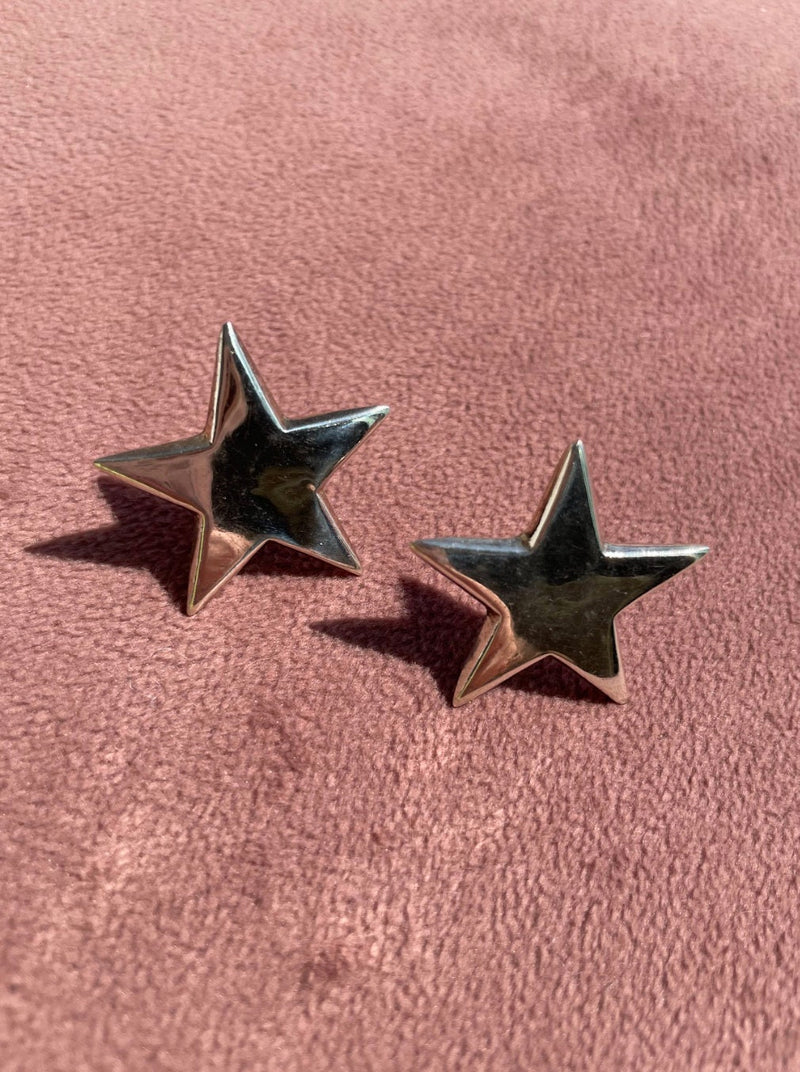 Shiny Vintage Sterling Silver Star Stud Earrings