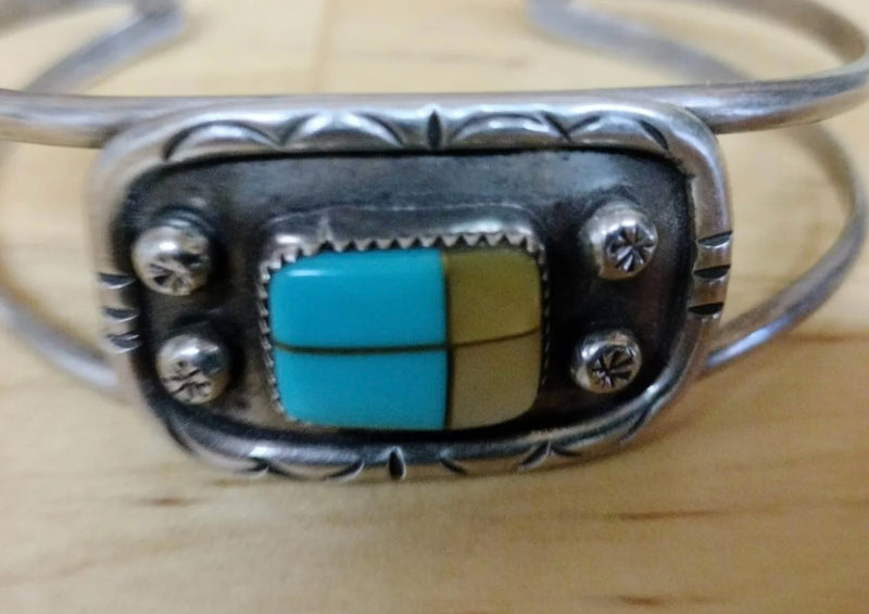 Old Pawn Cuff with Turquoise and Mother of Pearl