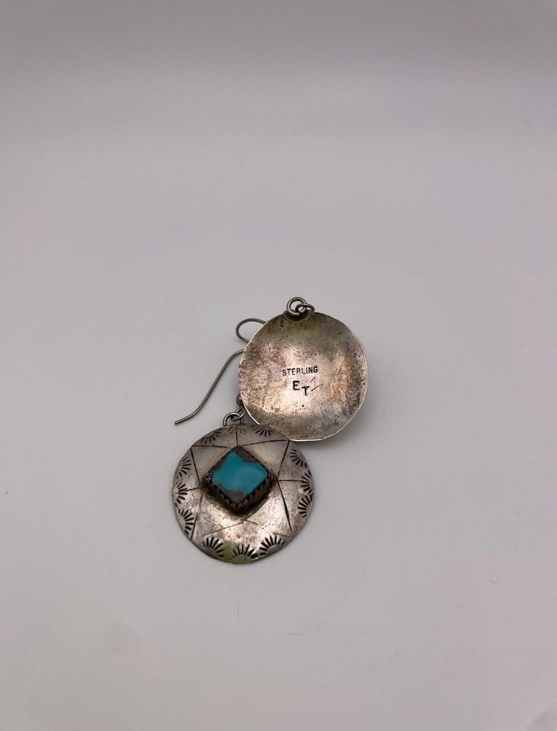 Vintage Native American Navajo Sterling and Turquoise Shield Earrings
