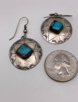 Vintage Native American Navajo Sterling and Turquoise Shield Earrings