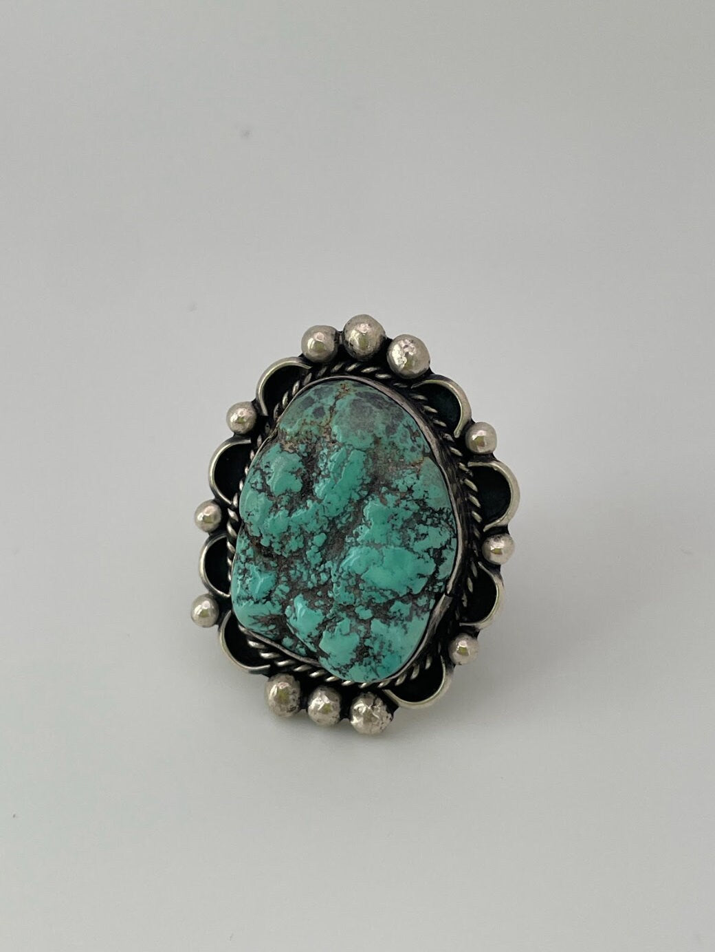 Vintage Native American Rough Turquoise and Sterling Silver Ring