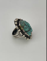 Vintage Native American Rough Turquoise and Sterling Silver Ring