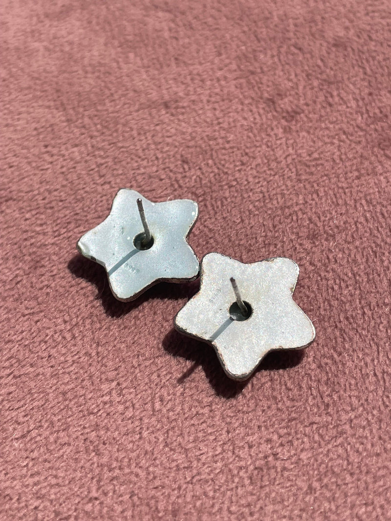 Vintage Guilloche Sterling Silver Starfish Earrings