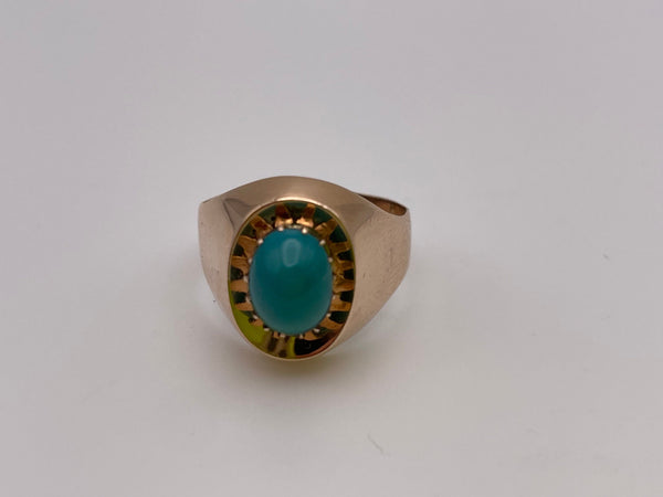 Vintage 1960's Russian Rose Gold and Turquoise Ring 14k