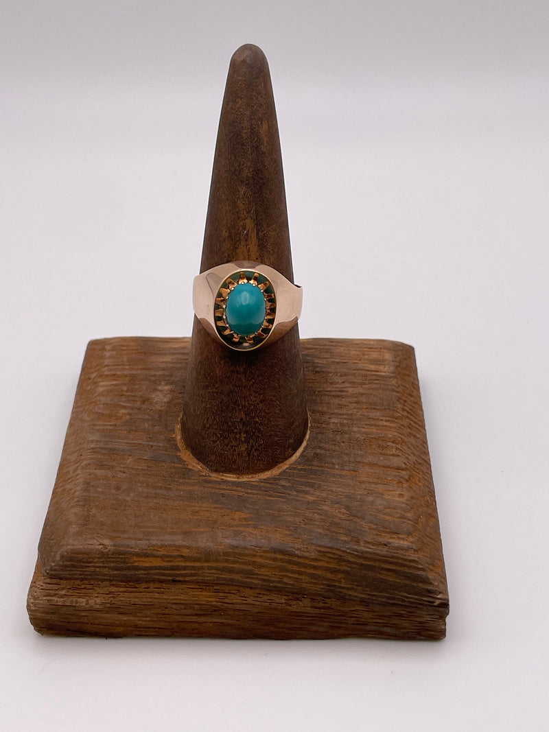 Vintage 1960's Russian Rose Gold and Turquoise Ring 14k