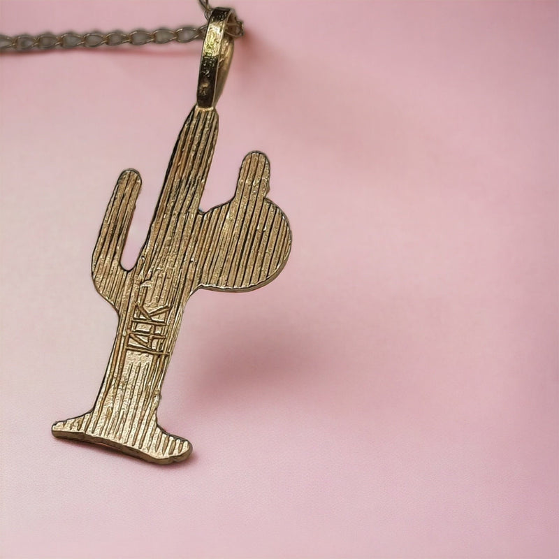 14k Solid Gold Saguaro Cactus Charm and Necklace