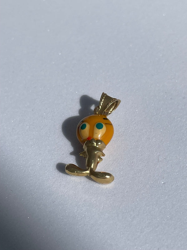 14k Solid Gold and Enamel Vintage Estate Tweety Bird Charm