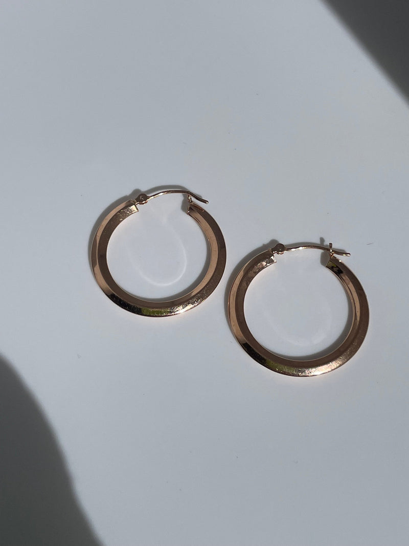 Vintage 1980 10k Rose Hold Hoops Earrings