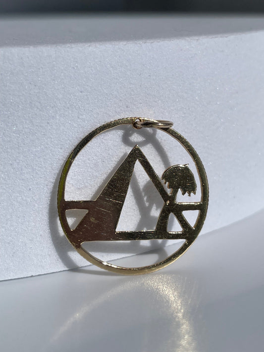 Vintage Estate Pyramid and Palm Tree Charm Pendant 1970’s in 14k