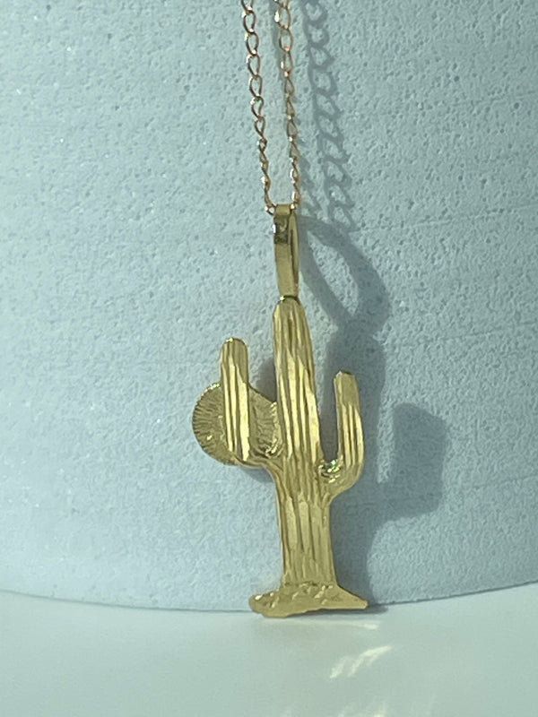 14k Solid Gold Saguaro Cactus Charm and Necklace