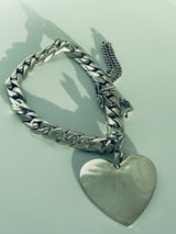 Vintage Sterling Silver Heart and Curb Link ID Bracelet