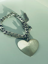 Vintage Sterling Silver Heart and Curb Link ID Bracelet