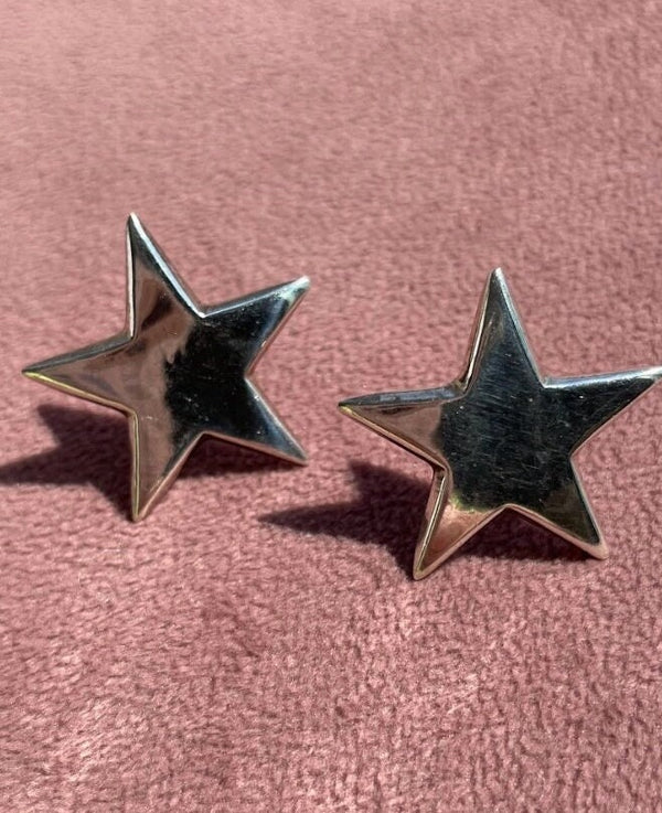 Shiny Vintage Sterling Silver Star Stud Earrings