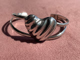 Vintage Sterling Silver Ribbed Heart Cuff Bracelet