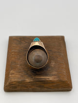 Vintage 1960's Russian Rose Gold and Turquoise Ring 14k