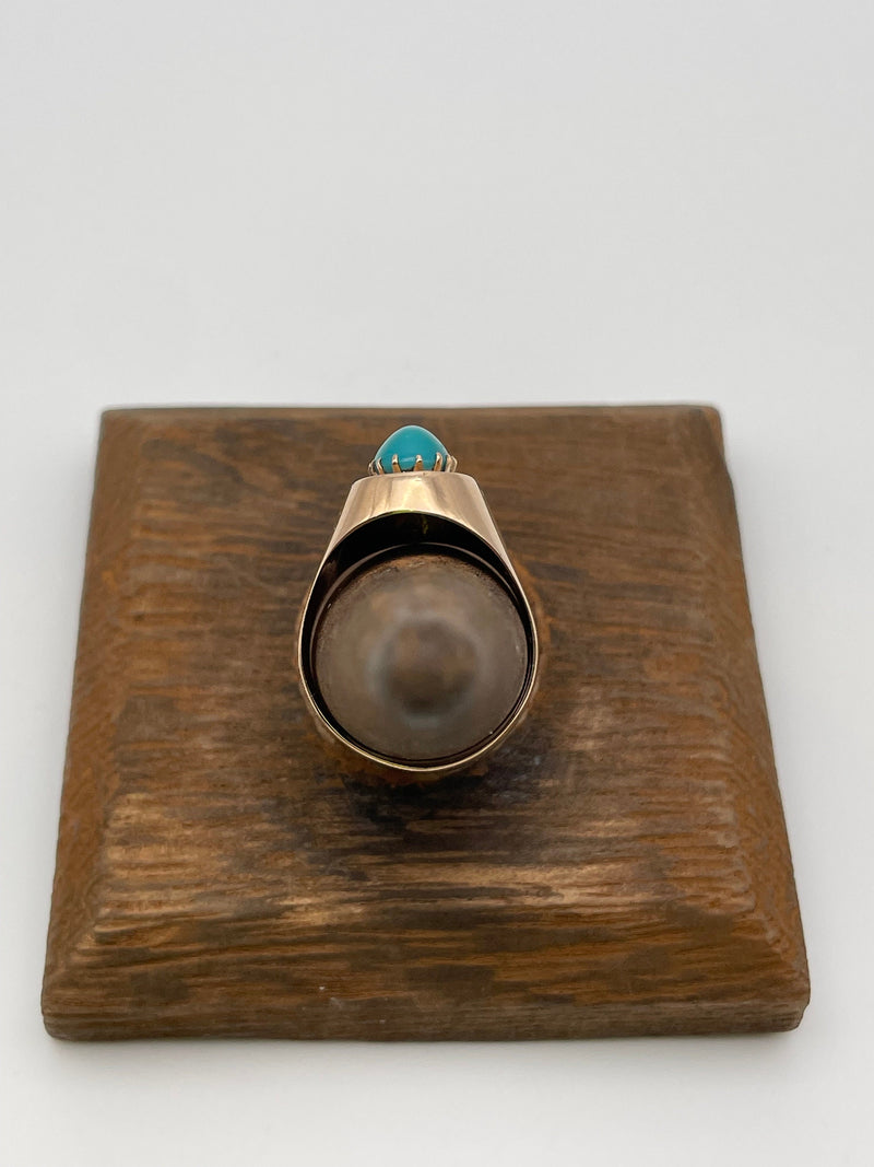 Vintage 1960's Russian Rose Gold and Turquoise Ring 14k