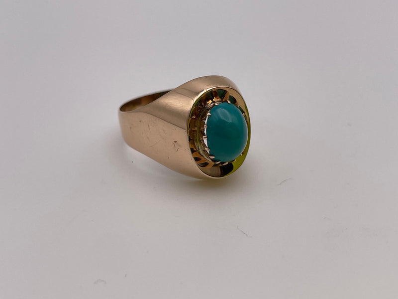 Vintage 1960's Russian Rose Gold and Turquoise Ring 14k