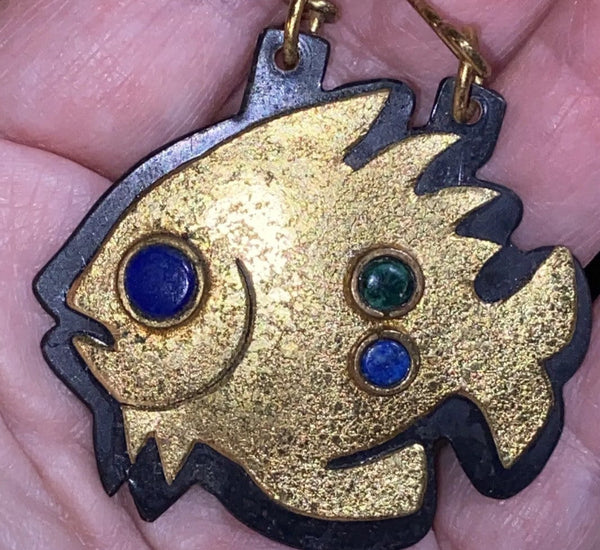 Vintage Brutalist Brass Fish Necklace by Christian Luis Gomez