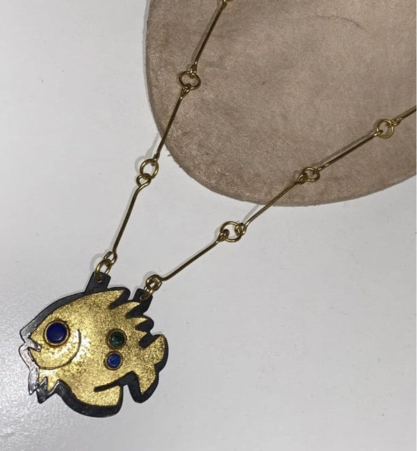 Vintage Brutalist Brass Fish Necklace by Christian Luis Gomez