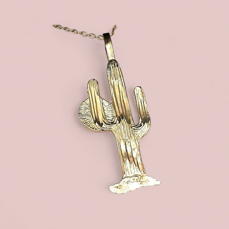 14k Solid Gold Saguaro Cactus Charm and Necklace