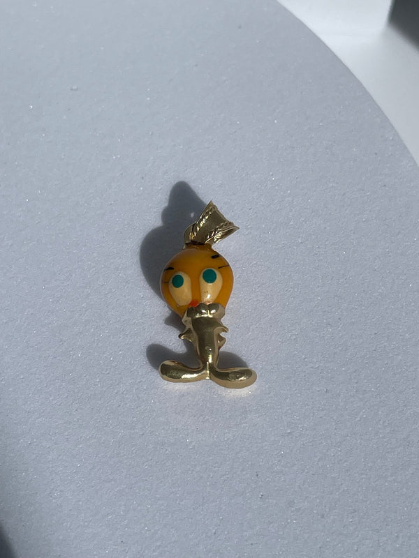 14k Solid Gold and Enamel Vintage Estate Tweety Bird Charm