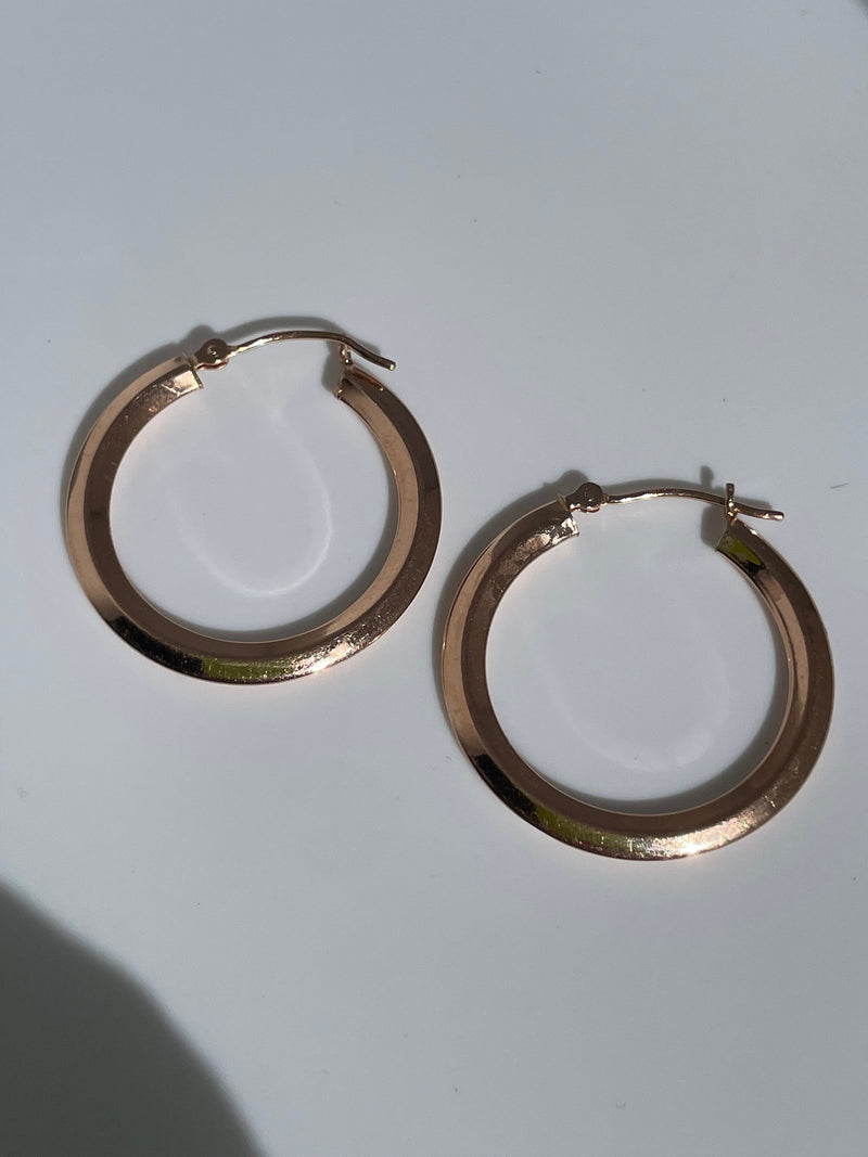 Vintage 1980 10k Rose Hold Hoops Earrings