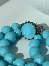 Vintage Milk Glads Baby Blue Two Strand Beaded Necklace