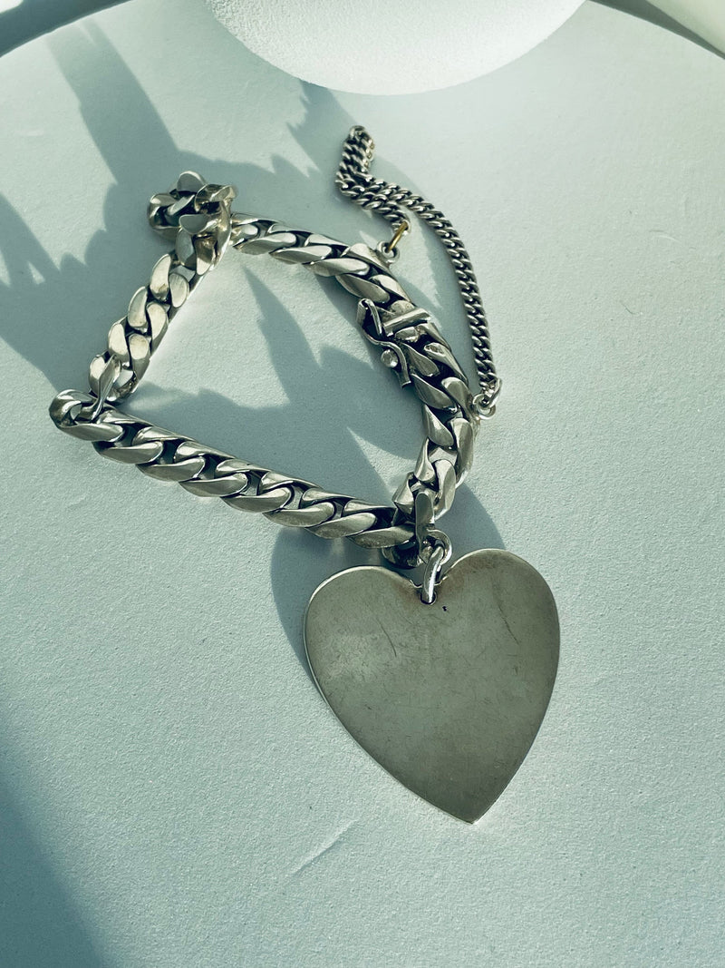 Vintage Sterling Silver Heart and Curb Link ID Bracelet